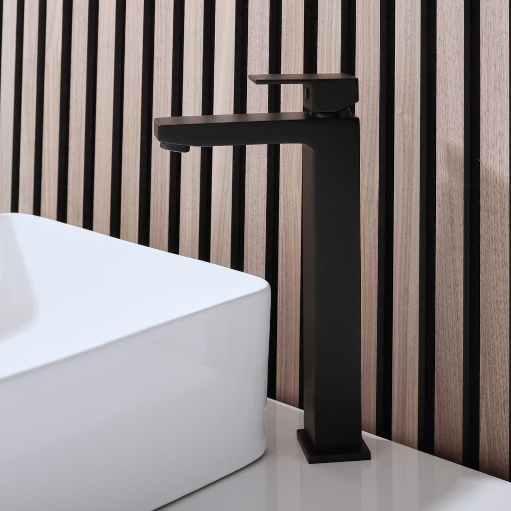 Milano Preto - Modern High Rise Mono Basin Mixer Tap - Black