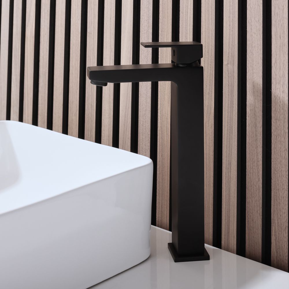 Milano Preto - Modern High Rise Mono Basin Mixer Tap - Black