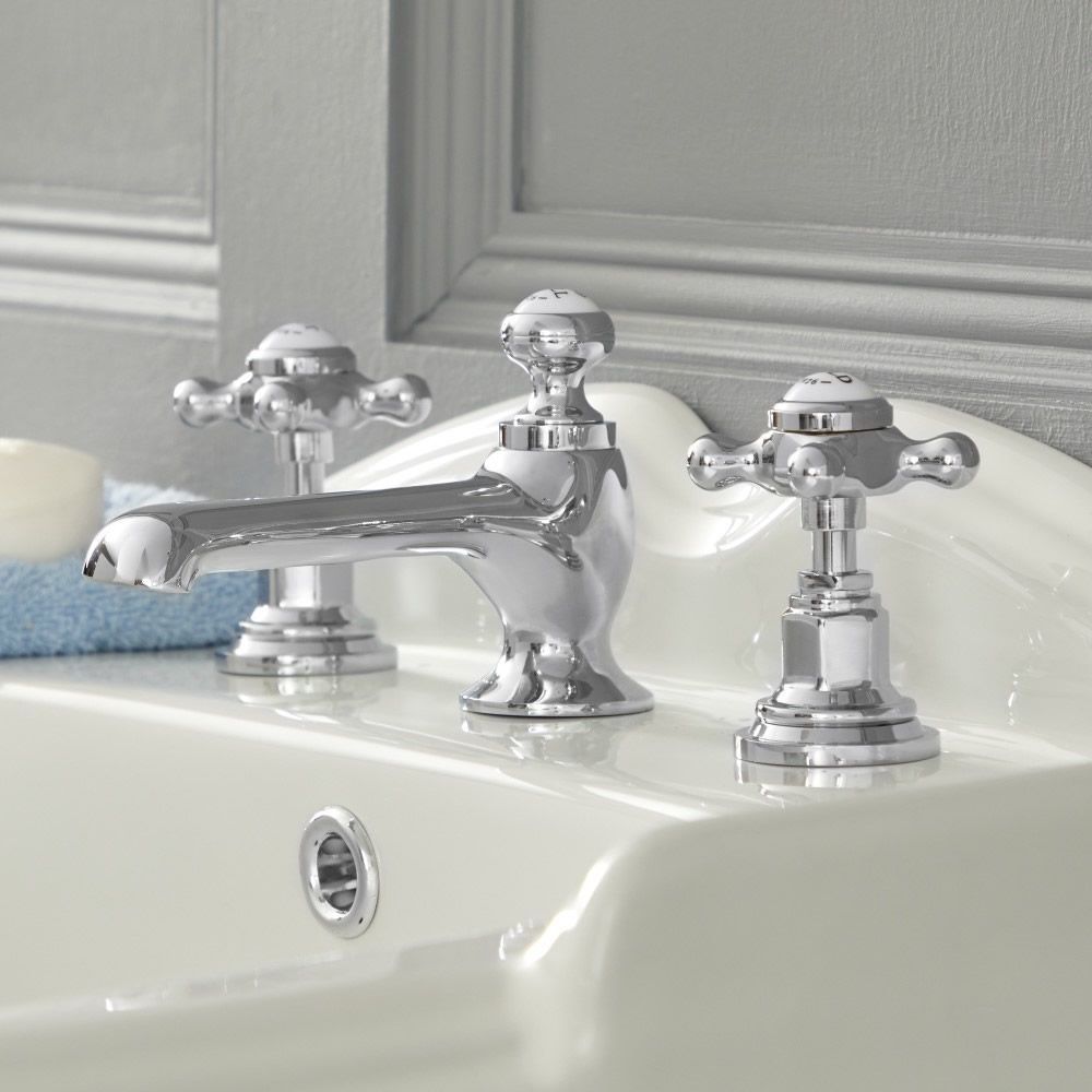 Milano Elizabeth - Traditional Crosshead 3 Tap-Hole Basin Mixer Tap - Choice of Finish