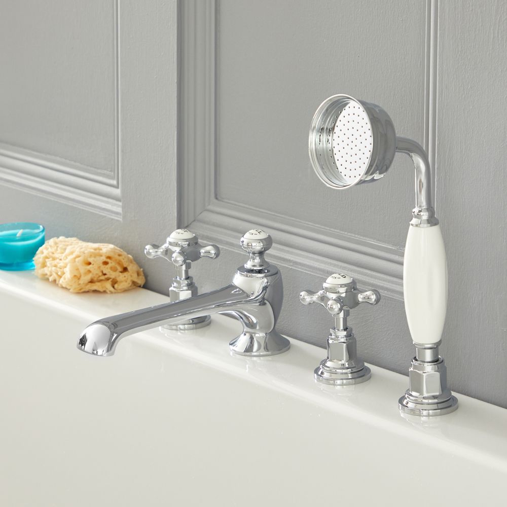 Milano Elizabeth - Traditional Crosshead 4 Tap-Hole Bath Shower Mixer Tap - Choice of Finish
