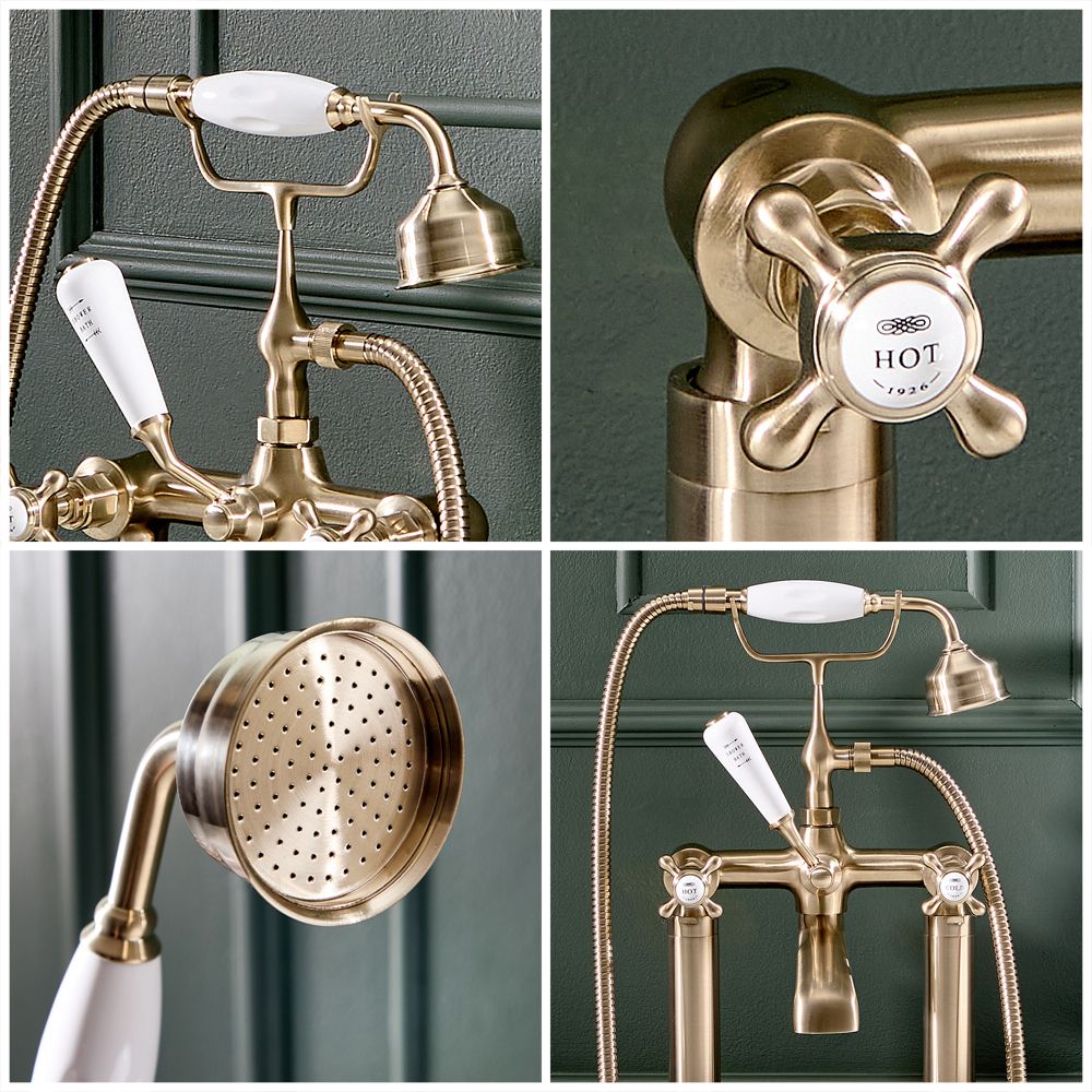 Milano Elizabeth - Traditional Freestanding Crosshead Bath Shower Mixer Tap with Hand Shower ...