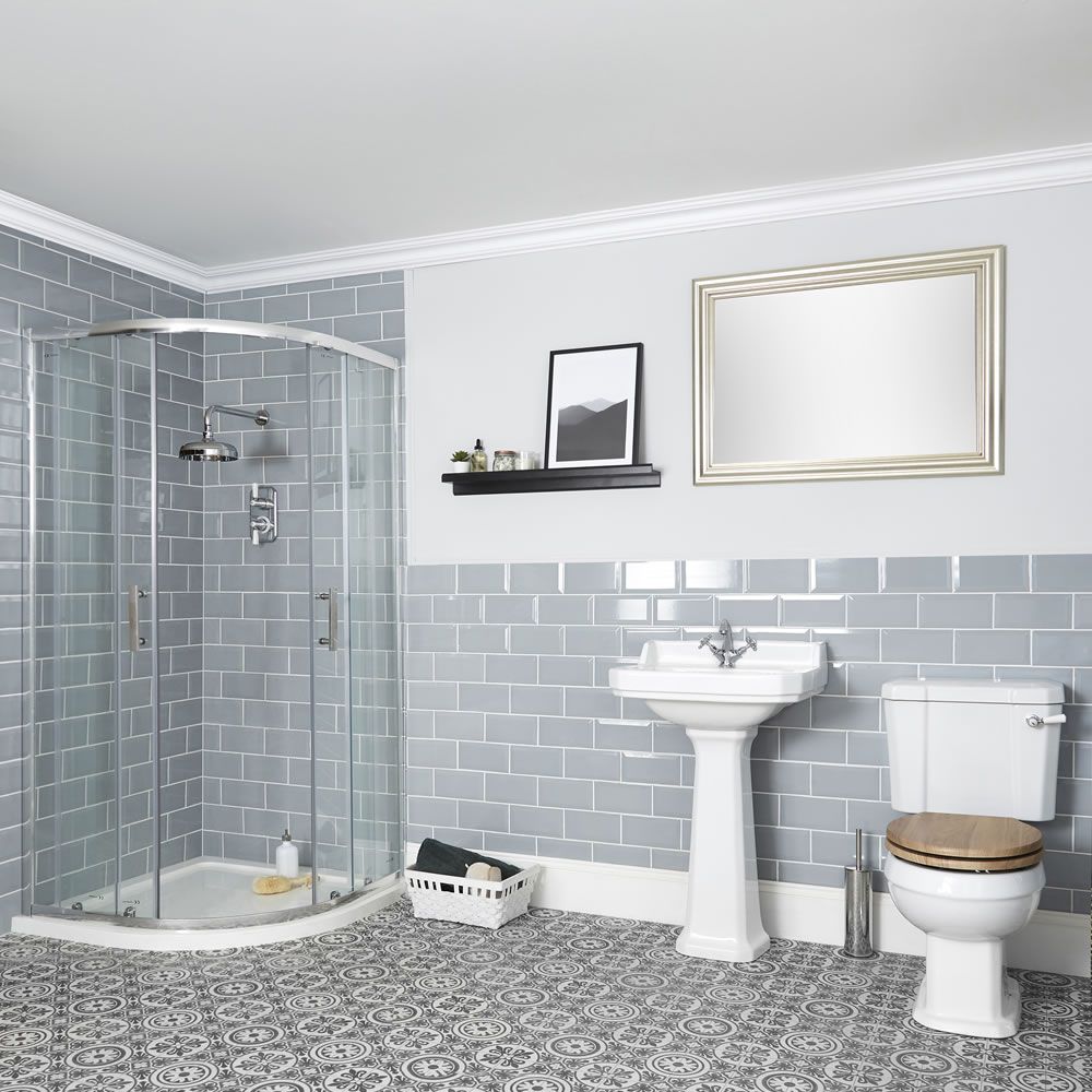 Milano Richmond - Traditional Shower Suite with Quadrant Enclosure, Close Coupled Toilet and Pedestal Basin