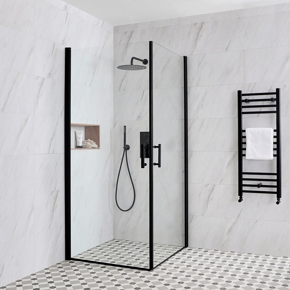 Milano Nero - Black Hinged Double Door Corner Wet Room Shower Enclosure - Choice of Sizes