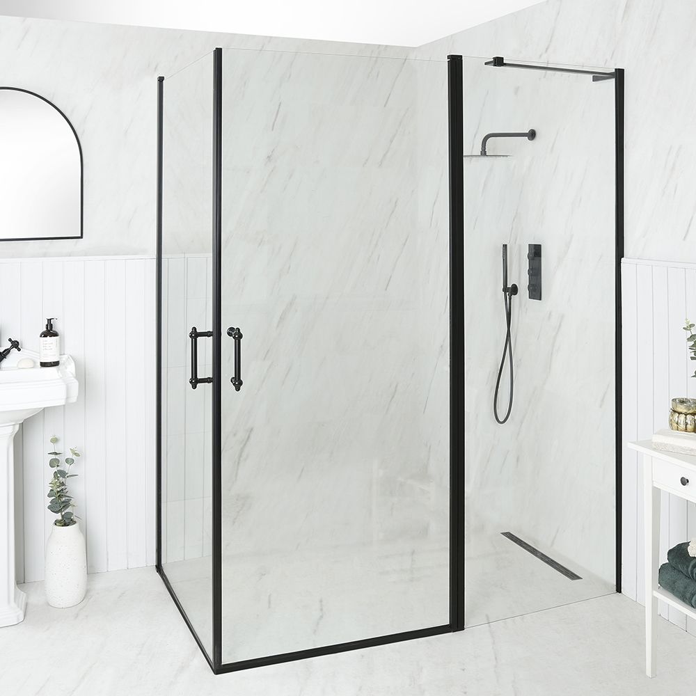 Milano Langley - Black Traditional Hinged Double Door Corner Shower Enclosure - Choice of Sizes