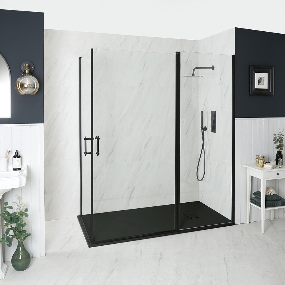 Milano Langley - Black Traditional Hinged Double Door Corner Shower Enclosure with Slate Tray - Choice of Sizes
