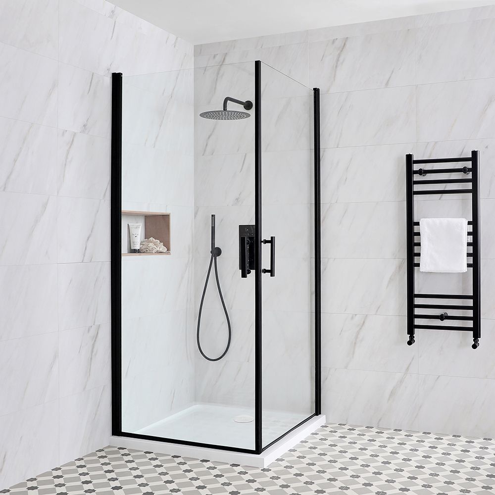 Milano Nero - Black Hinged Double Door Corner Shower Enclosure with Tray - Choice of Sizes