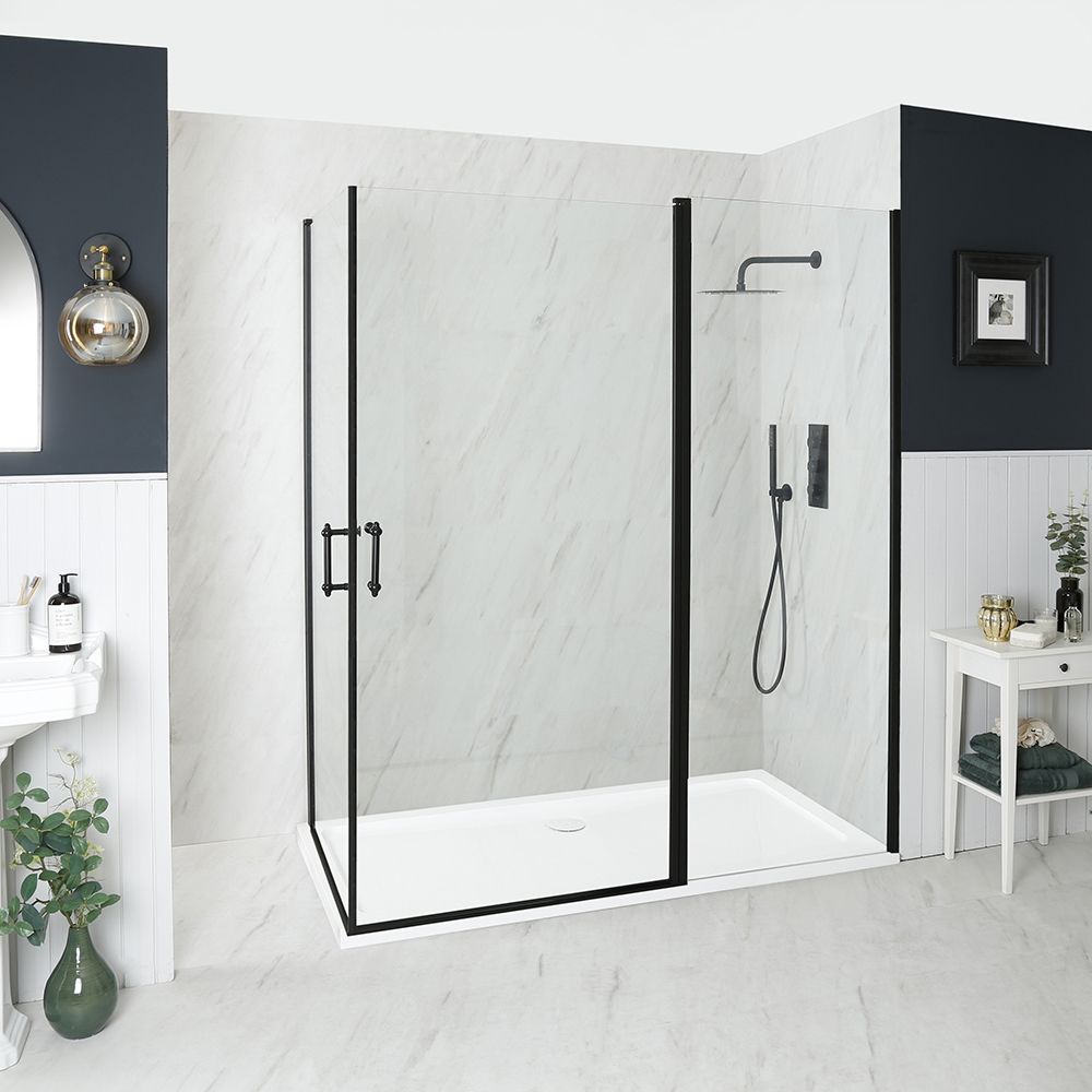 Milano Langley - Black Traditional Hinged Double Door Corner Shower Enclosure with Tray - Choice of Sizes