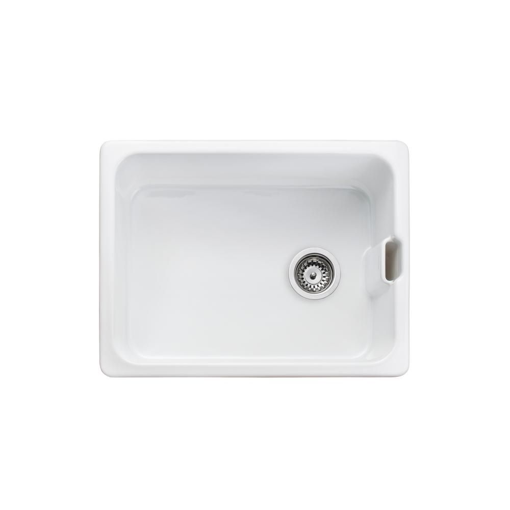 Rangemaster Farmhouse - Single Bowl Fireclay Ceramic Belfast Kitchen Sink with 90mm Waste  - 595mm x 455mm