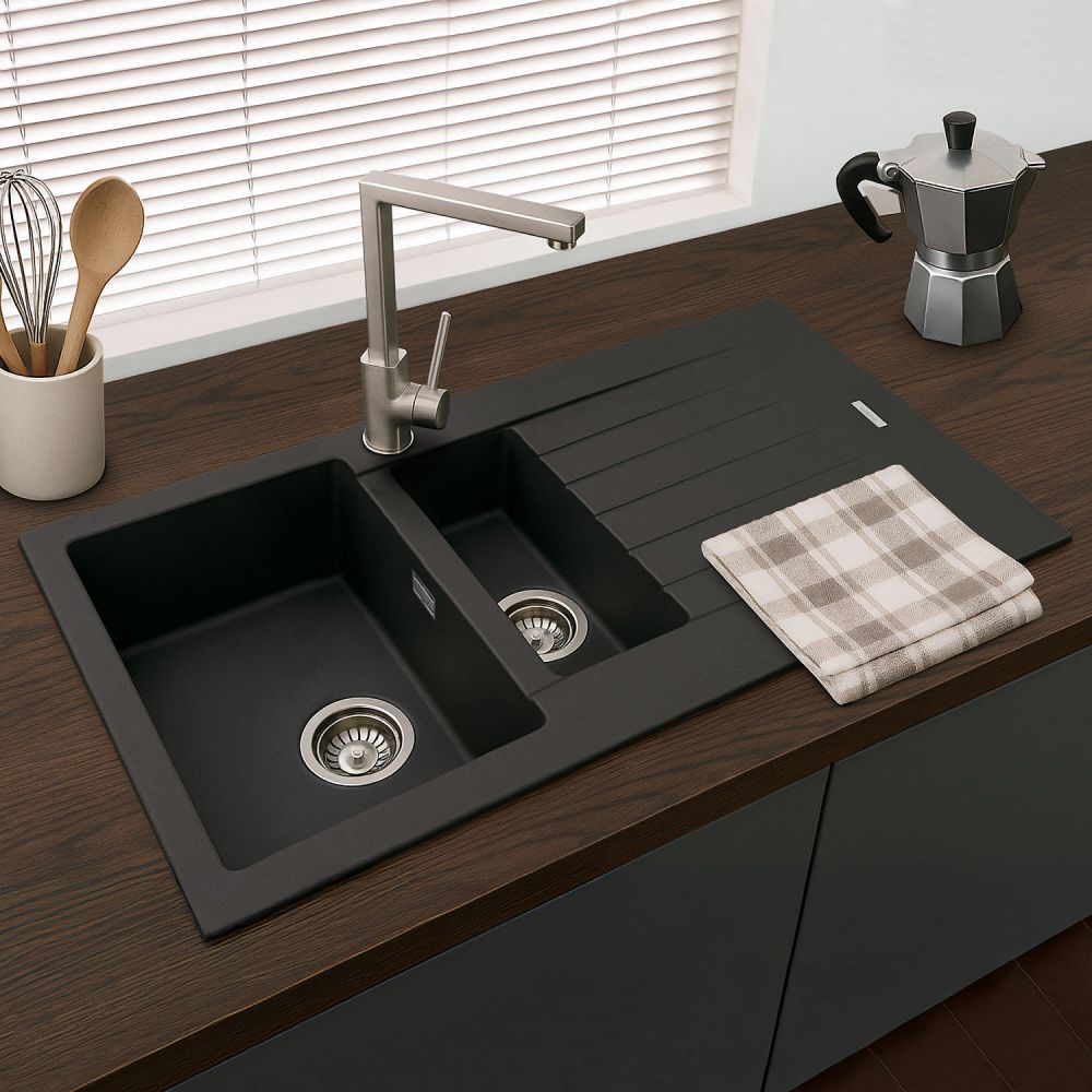 Harlyn Daymer - 1.5 Bowl Granite Kitchen Sink with Reversible Drainer - Choice of Finish