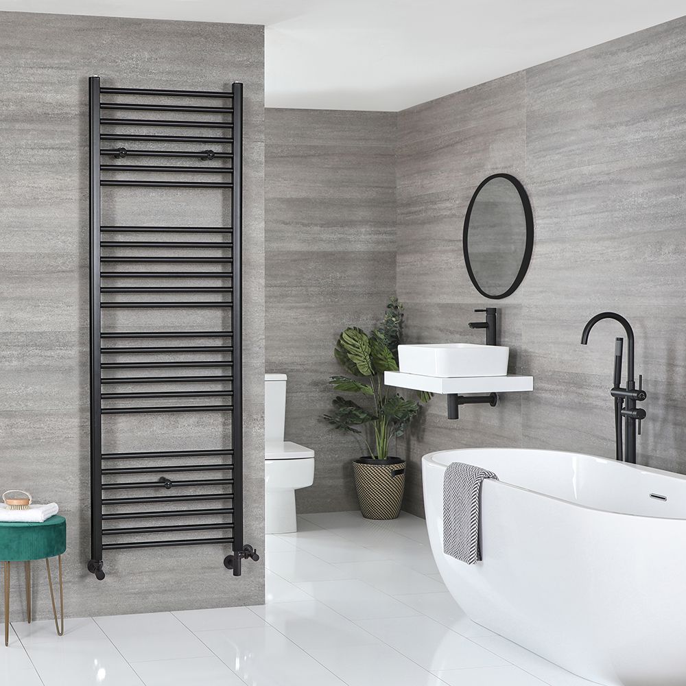 Milano Nero Dual Fuel - Black Straight Heated Towel Rail - 1800mm x 500mm