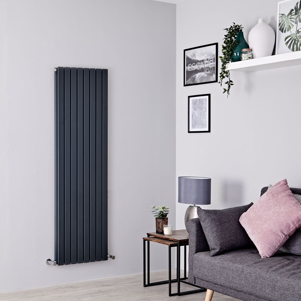 Milano Capri - Anthracite Flat Panel Vertical Designer Radiator - 1600mm x 472mm (Double Panel)