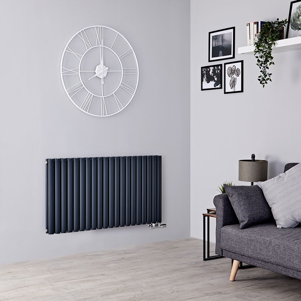 Milano Aruba Flow - Anthracite Horizontal Side Connection Designer Radiator - 635mm x 1180mm (Double Panel)