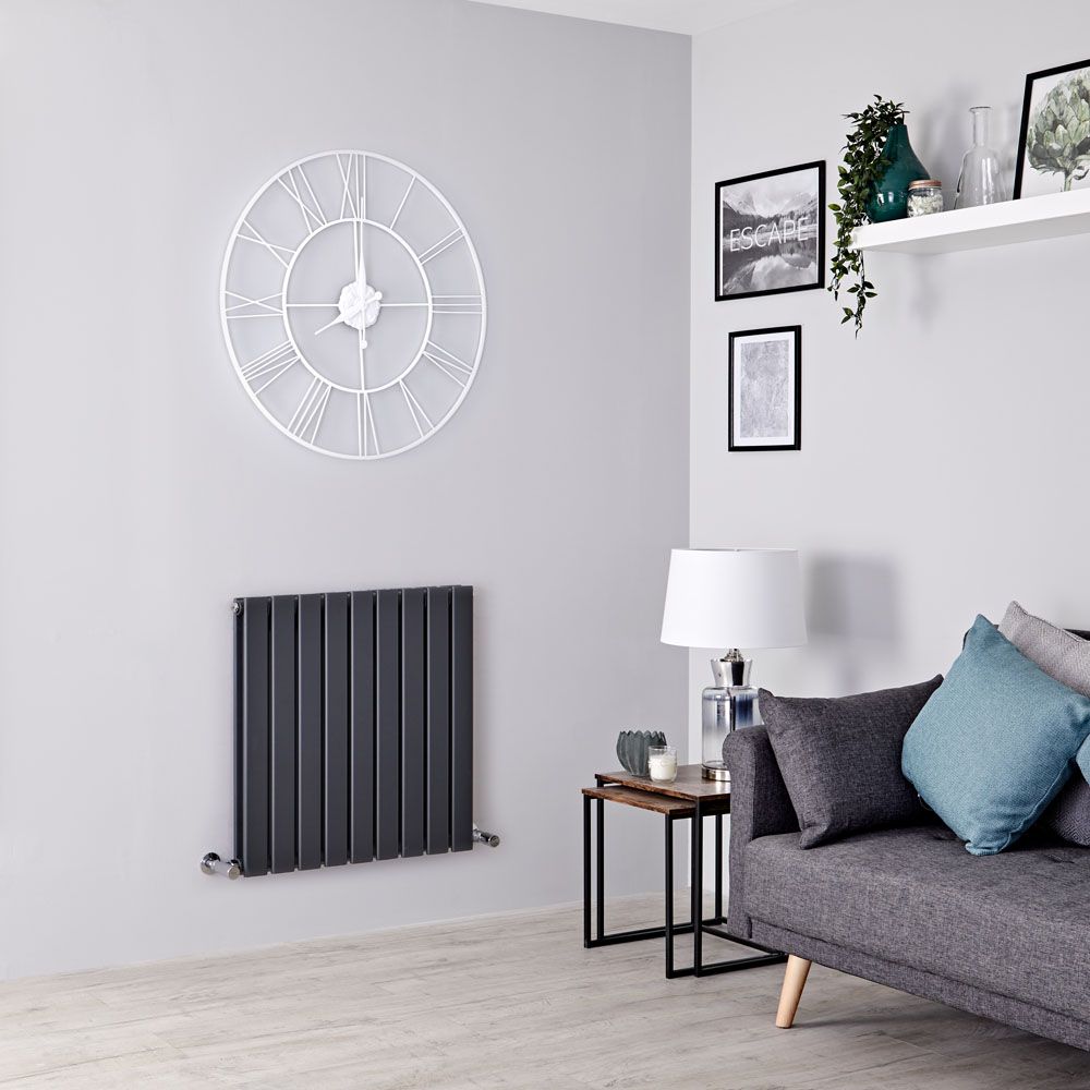 Milano Alpha - Anthracite Flat Panel Horizontal Designer Radiator - 635mm x 630mm (Double Panel)