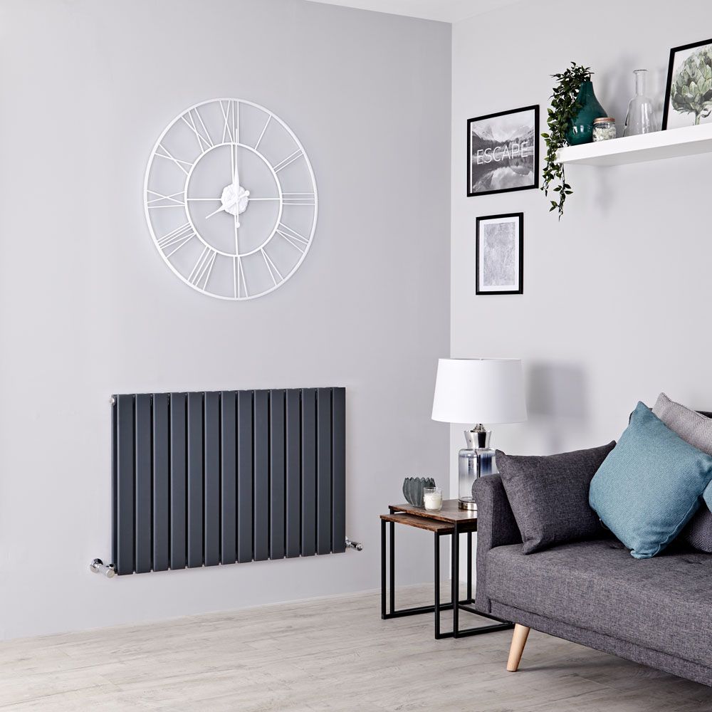 Milano Alpha - Anthracite Flat Panel Horizontal Designer Radiator - 635mm x 980mm (Double Panel)