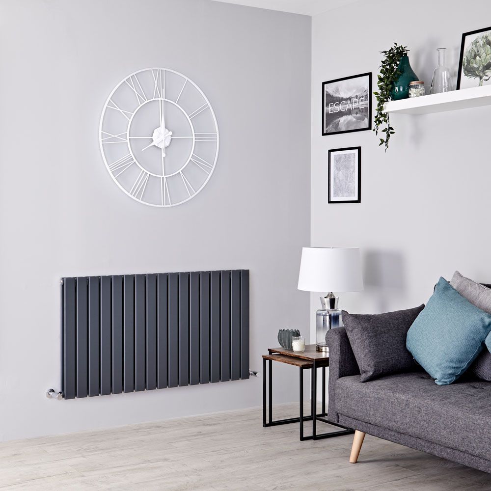 Milano Alpha - Anthracite Flat Panel Horizontal Designer Radiator - 635mm x 1190mm (Double Panel)
