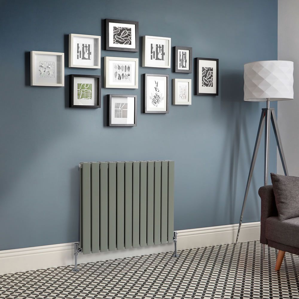 Milano Alpha - Sage Leaf Green Horizontal Flat Panel Designer Radiator - 635mm Tall (Double Panel) - Choice Of Width