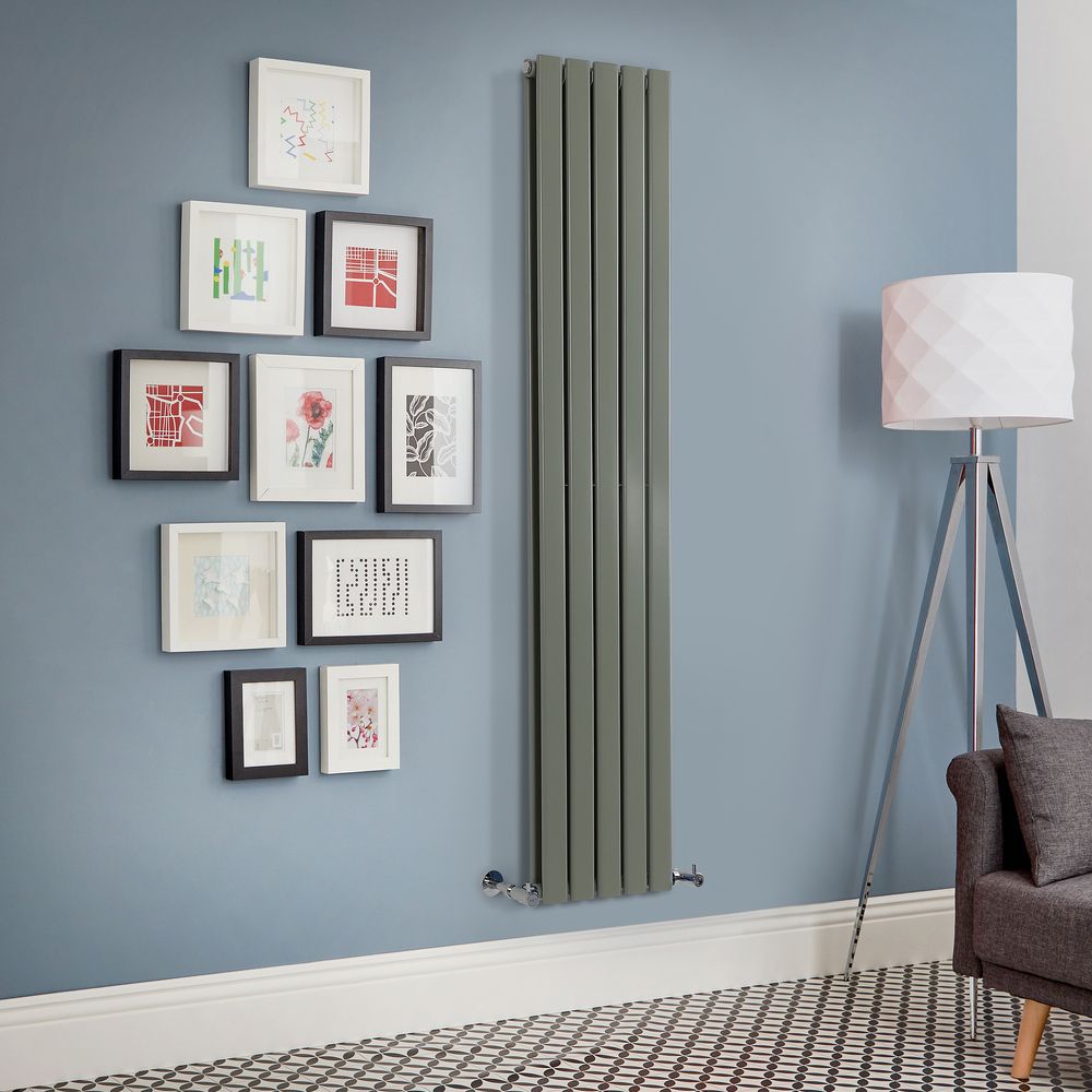 Milano Alpha - Sage Leaf Green Vertical Flat Panel Designer Radiator - 1780mm Tall (Double Panel) - Choice Of Width