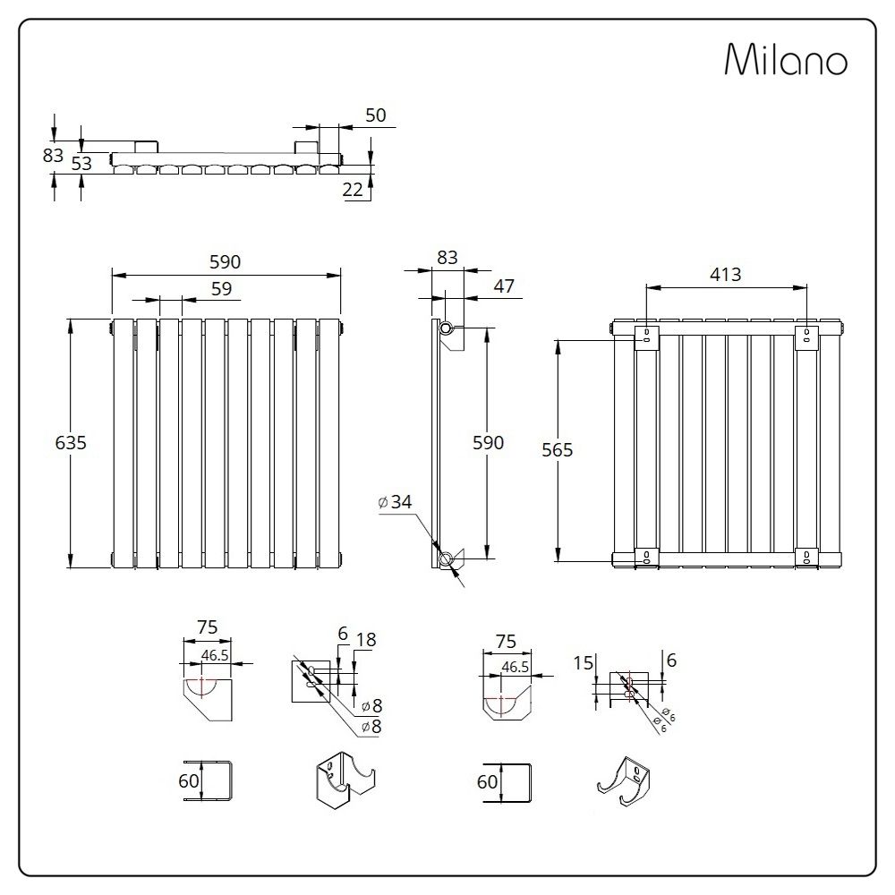 Milano x ECOSO Capri Electric Anthracite Horizontal Designer Radiator