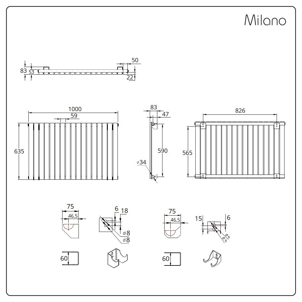 Milano x ECOSO Capri Electric Anthracite Horizontal Designer Radiator
