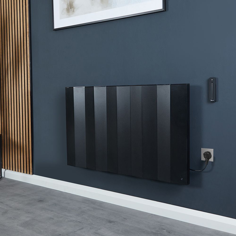 Milano Notus V - Black Aluminium Horizontal 1500W Electric Plug-In Designer Radiator - 600mm x 1000mm