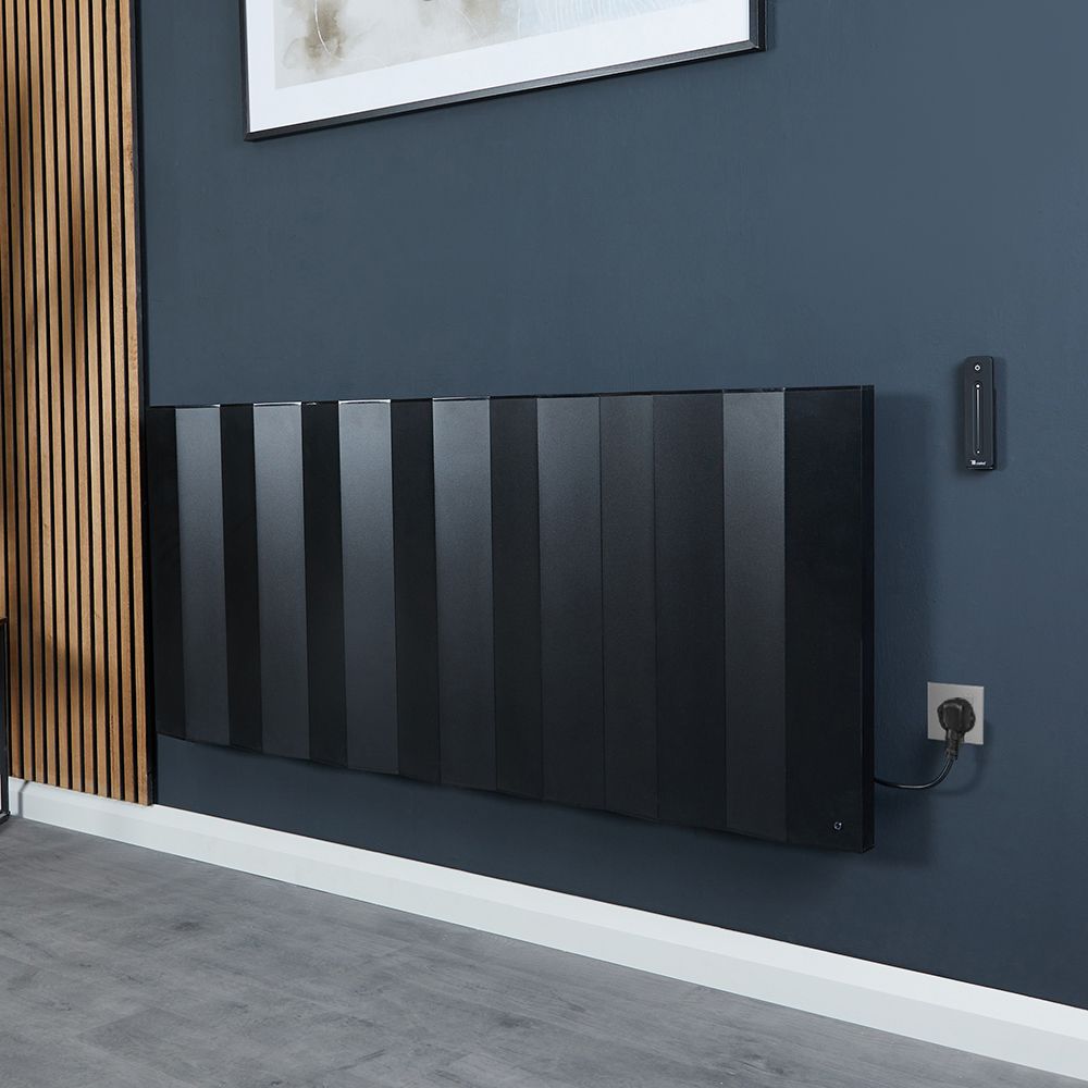 Milano Notus V - Black Aluminium Horizontal 2100W Electric Plug-In Designer Radiator - 600mm x 1400mm