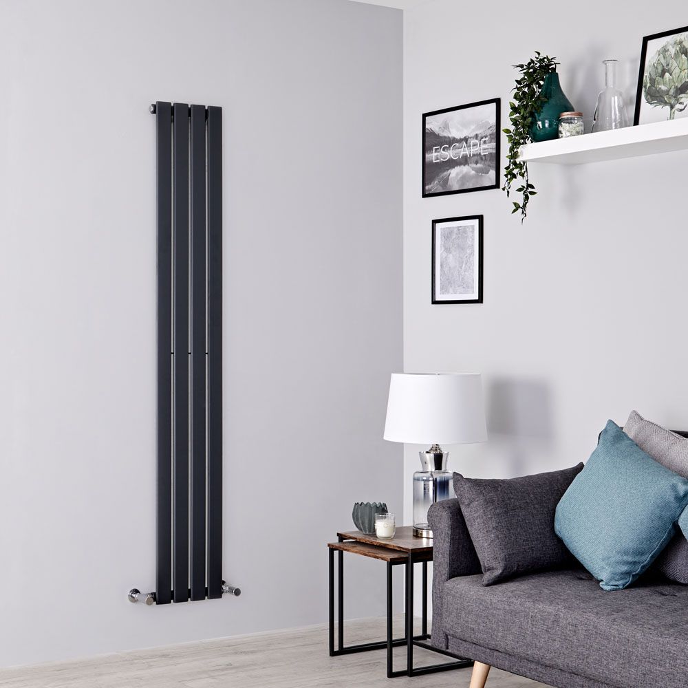 Milano Alpha - Anthracite Flat Panel Vertical Designer Radiator - 1600mm x 280mm (Single Panel)
