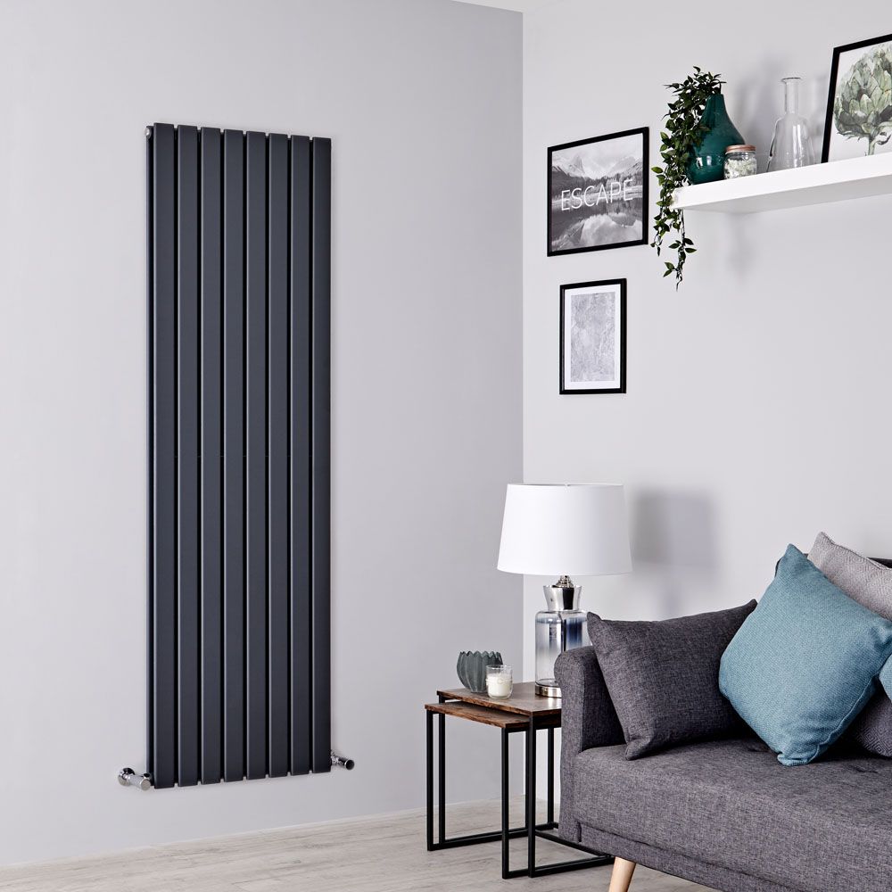 Milano Alpha - Anthracite Flat Panel Vertical Designer Radiator - 1600mm x 560mm (Double Panel)