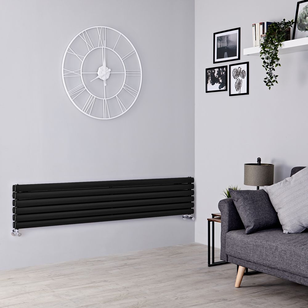 Milano Aruba - Black Horizontal Designer Radiator - 354mm x 1600mm (Double Panel)