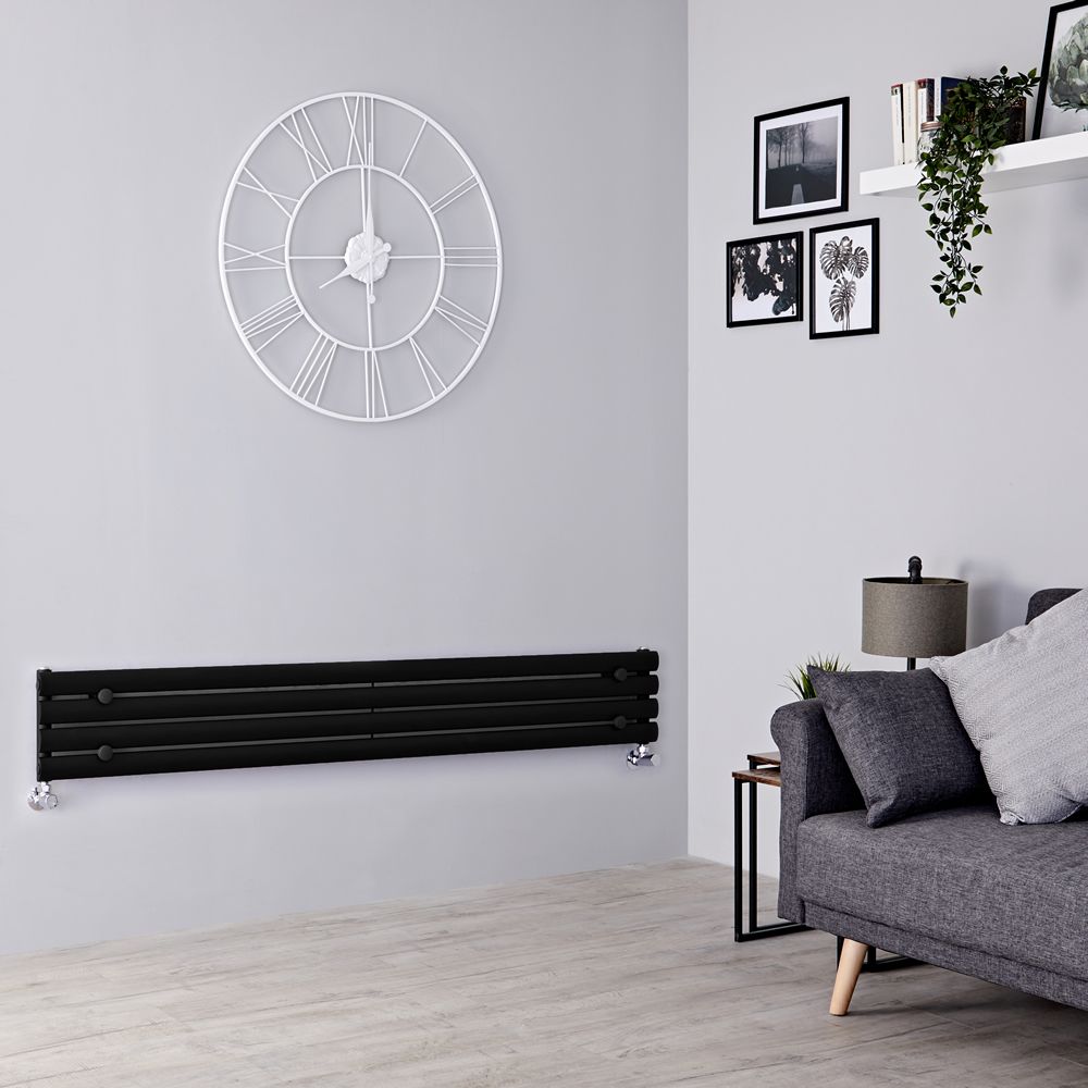 Milano Aruba - Black Horizontal Designer Radiator - 236mm x 1600mm (Single Panel)