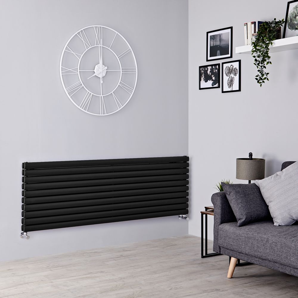 Milano Aruba - Black Horizontal Designer Radiator - 590mm x 1600mm (Double Panel)