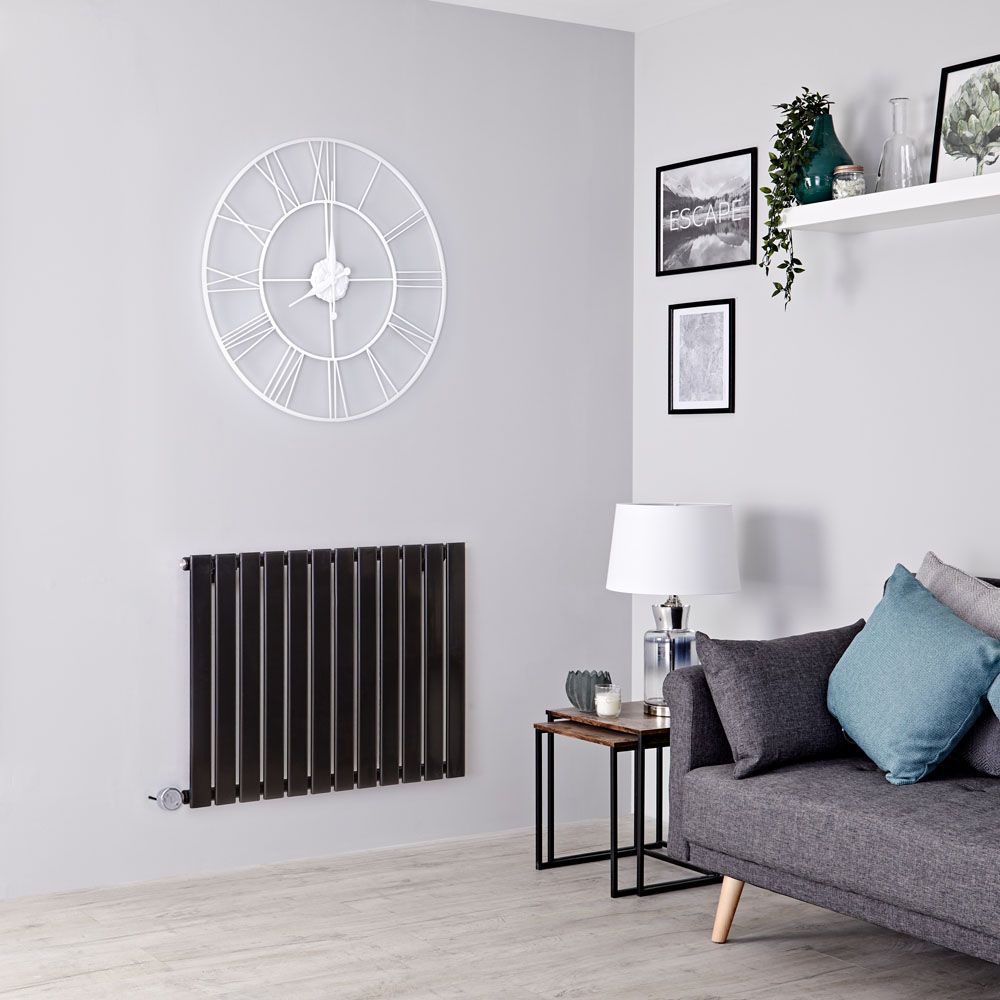 Milano Alpha Electric - Black Horizontal Flat Panel Designer Radiator - 635mm x 840mm (Single Panel)