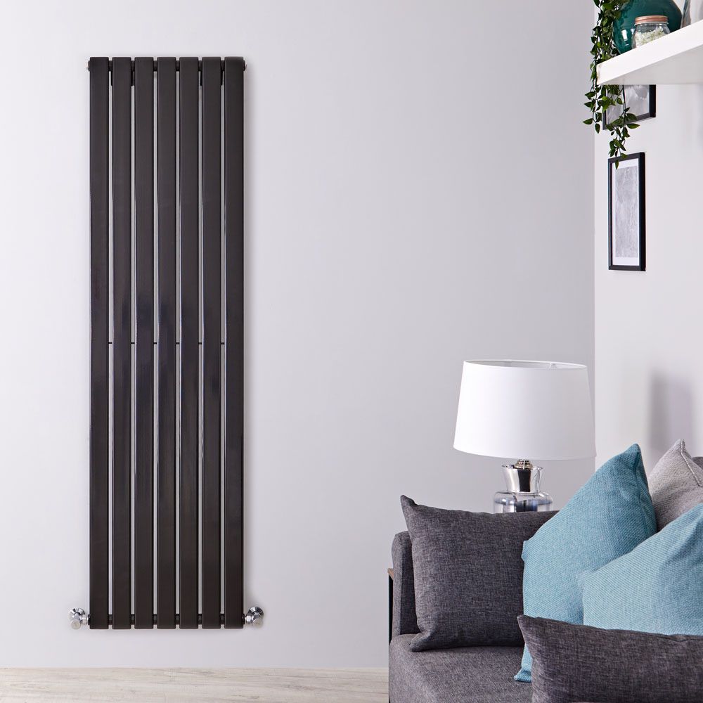 Milano Alpha - Black Flat Panel Vertical Designer Radiator - 1600mm x 490mm (Single Panel)