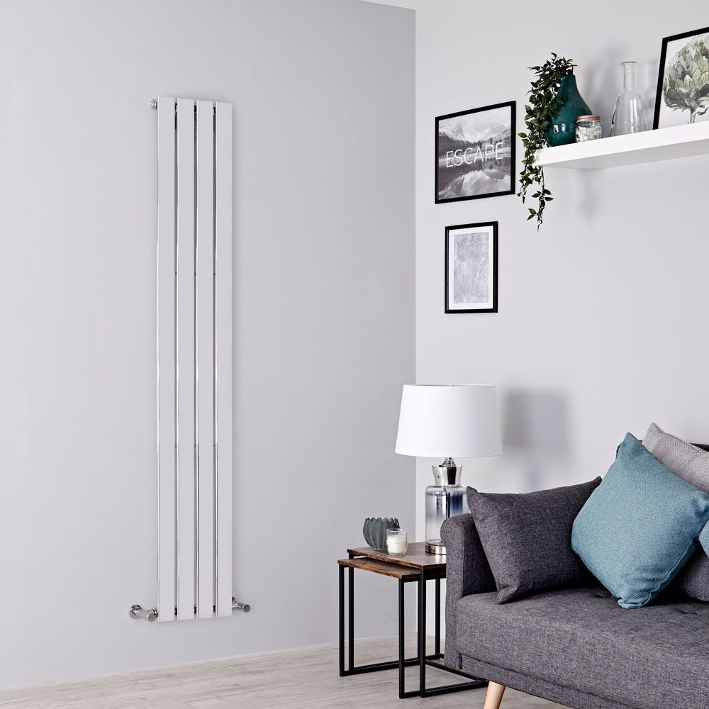 Milano Alpha - Chrome Flat Panel Vertical Designer Radiator - 1600mm x 300mm (Single Panel)