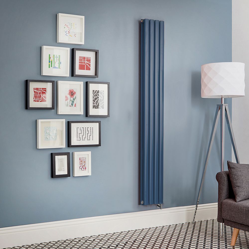 Milano Aruba Electric - Deep Sea Blue Vertical Designer Radiator - Choice of Size, Thermostat and Cable Cover