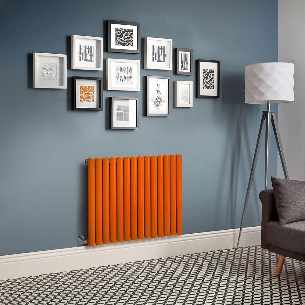 Milano x ECOSO Aruba Electric - Sunset Orange Horizontal Designer Radiator - 635mm Tall - Choice of Size, Thermostat and Cable Cover