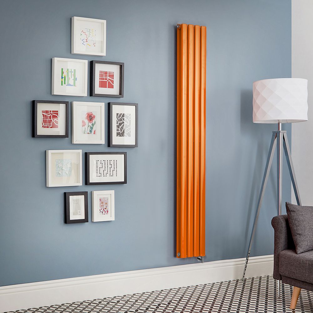 Milano Aruba Electric - Sunset Orange Vertical Designer Radiator - Choice of Size, Thermostat and Cable Cover