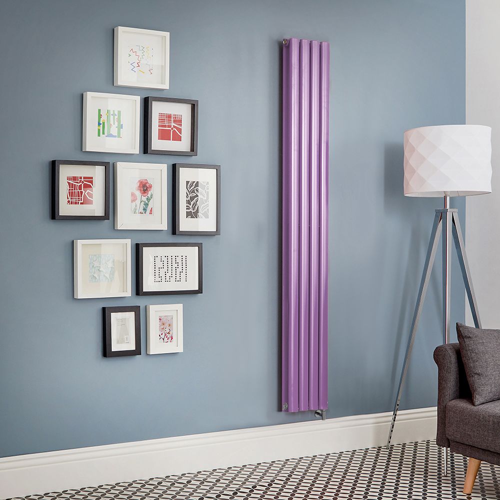 Milano Aruba Electric - Lush Purple Vertical Designer Radiator - Choice of Size, Thermostat and Cable Cover