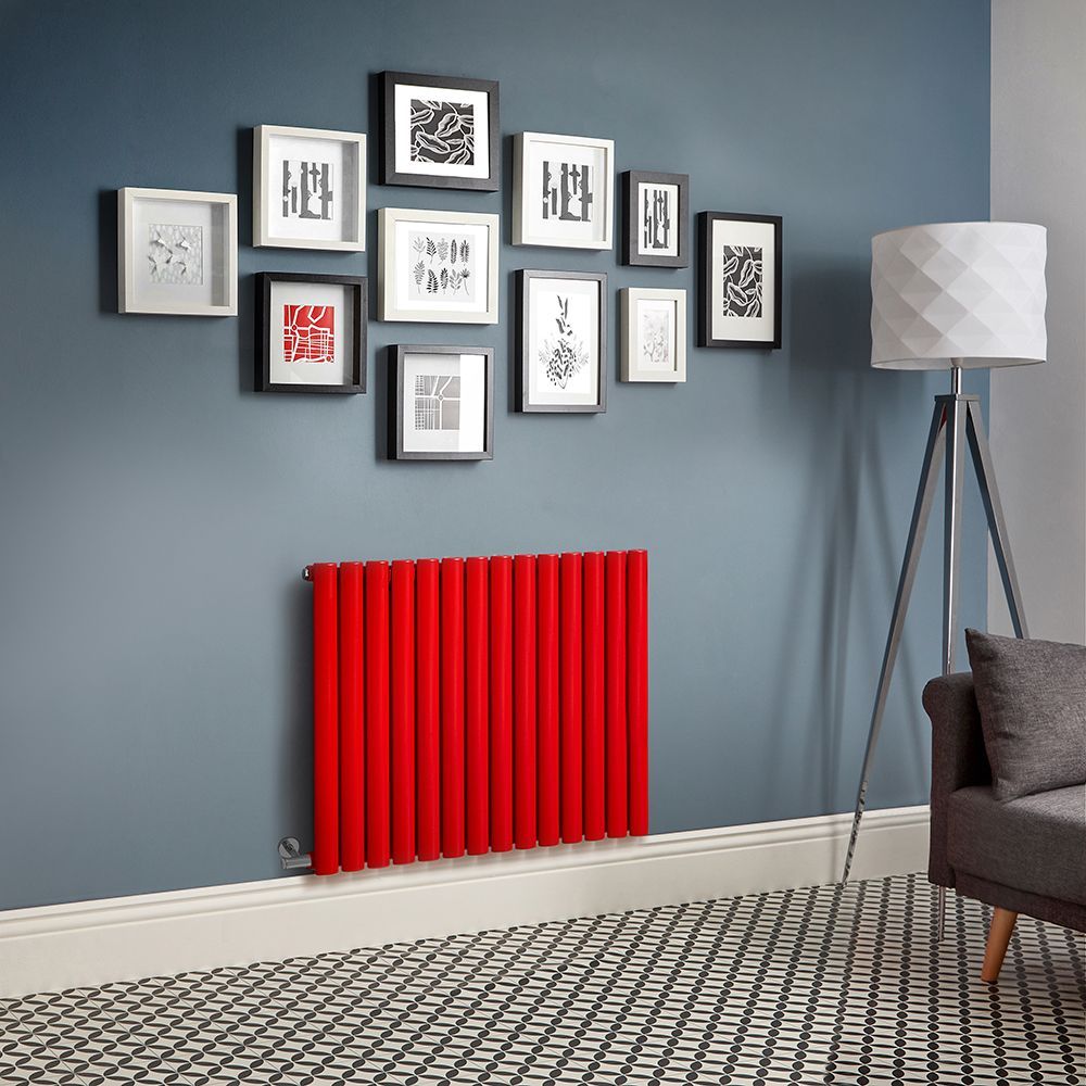 Milano Aruba Electric - Siamese Red Horizontal Designer Radiator - 635mm Tall - Choice of Size, Thermostat and Cable Cover