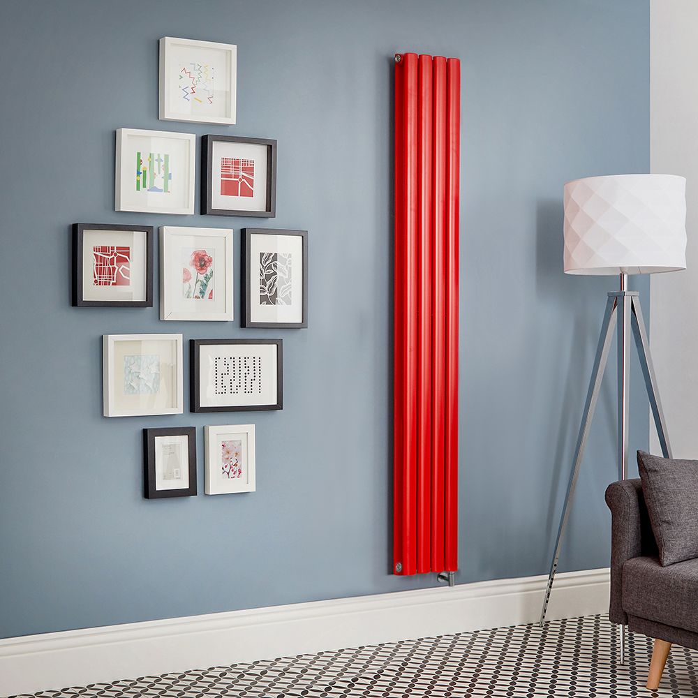 Milano Aruba Electric - Siamese Red Vertical Designer Radiator - Choice of Size, Thermostat and Cable Cover
