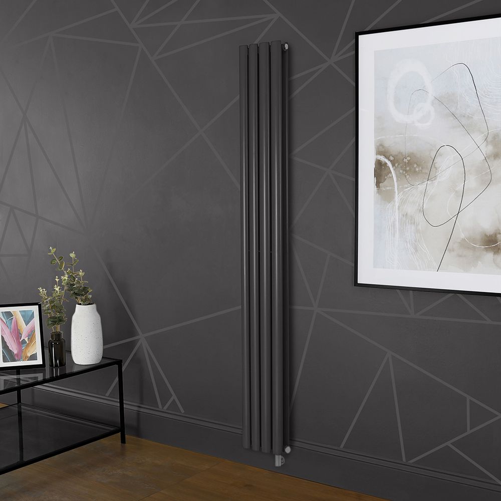 Milano Aruba Electric - Carbon Grey Vertical Designer Radiator - Choice of Size, Thermostat and Cable Cover