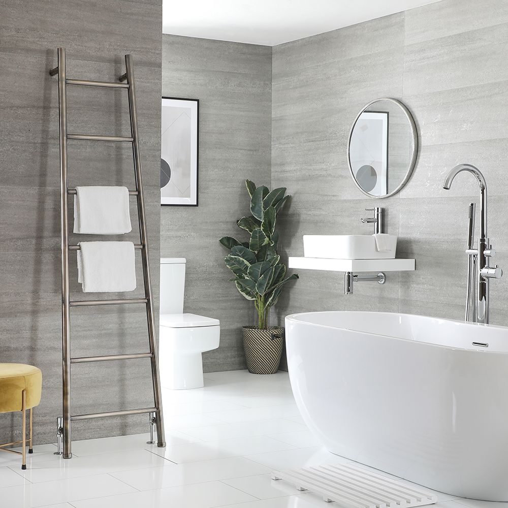 Milano Indus - Dark Brushed Brass Floor-Standing Ladder Heated Towel Rail - 1800mm x 500mm