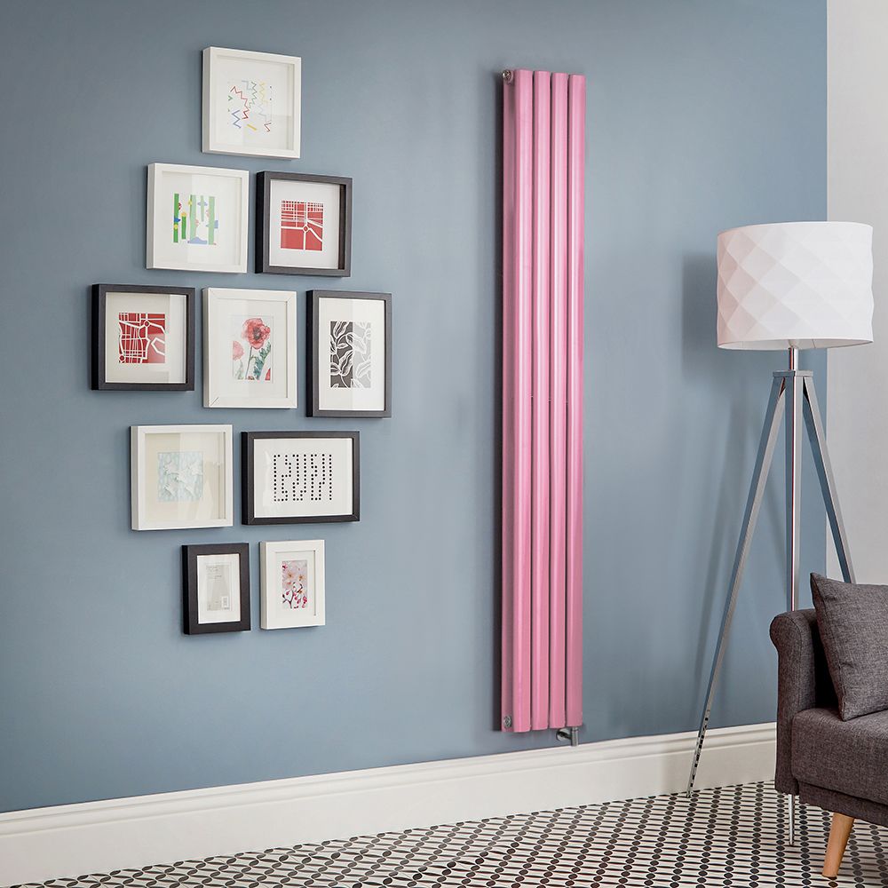 Milano Aruba Electric - Camellia Pink Vertical Designer Radiator - Choice of Size, Thermostat and Cable Cover