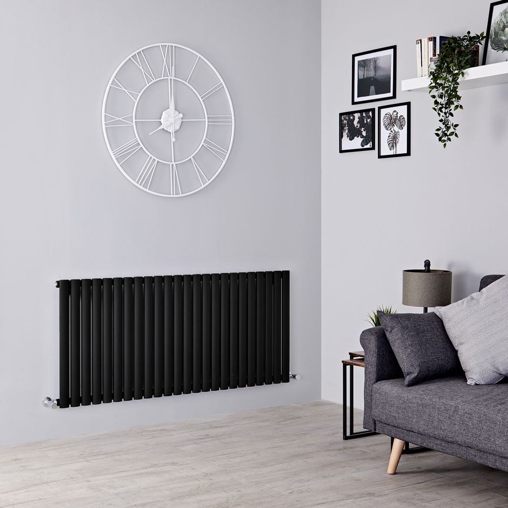 Milano Aruba - Black Horizontal Designer Radiator - 635mm x 1416mm (Single Panel)