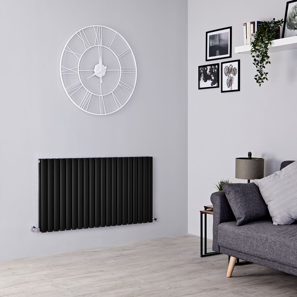 Milano Aruba - Black Horizontal Designer Radiator - 635mm x 1180mm (Double Panel)