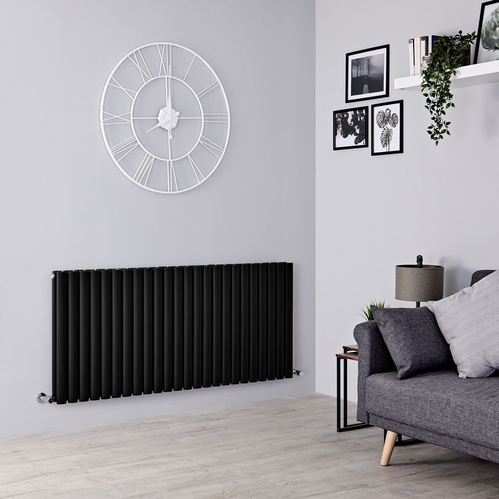 Milano Aruba - Black Horizontal Designer Radiator - 635mm x 1416mm (Double Panel)