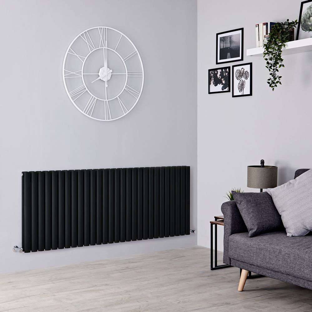 Milano Aruba - Black Horizontal Designer Radiator - 635mm x 1652mm (Double Panel)