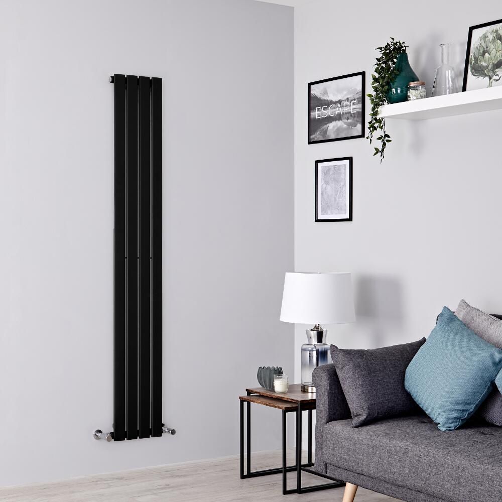 Milano Alpha - Black Flat Panel Vertical Designer Radiator - 1600mm x 280mm (Single Panel)