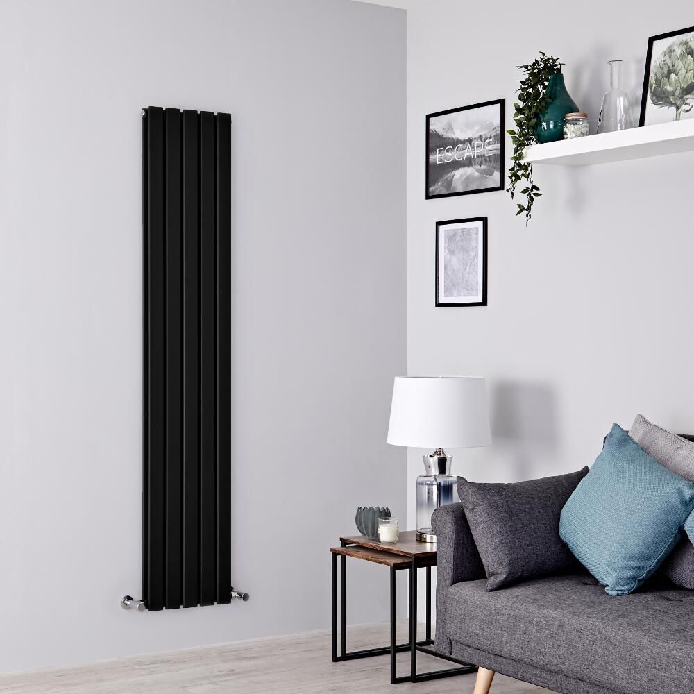 Milano Alpha - Black Flat Panel Vertical Designer Radiator - 1600mm x 350mm (Double Panel)