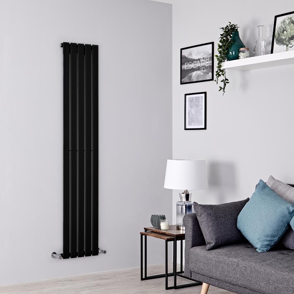 Milano Alpha - Black Flat Panel Vertical Designer Radiator - 1600mm x 350mm (Single Panel)