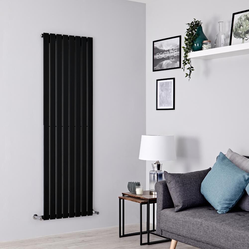 Milano Alpha - Black Flat Panel Vertical Designer Radiator - 1600mm x 560mm (Single Panel)